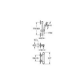 Brausethermostat-Set Grohe Grohtherm 1000 mit Brausestange 600 mm Handbrause Cube Ø 110 mm und Brauseschlauch chrom