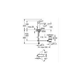 Waschtischmischer Grohe Cubeo M-Size Mittelstellung kalt Ausladung 116 mm chrom mit Ablaufgarnitur