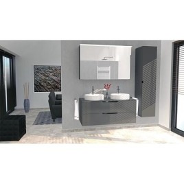 Badmöbel-Set Lossa 2 Auszüge mit Abdeckplatte und 2x Siphonausschnitt Anthrazit Hochglanz