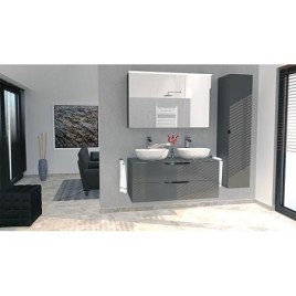 Badmöbel-Set Lossa 2 Auszüge mit Abdeckplatte und 2x Siphonausschnitt Anthrazit Hochglanz