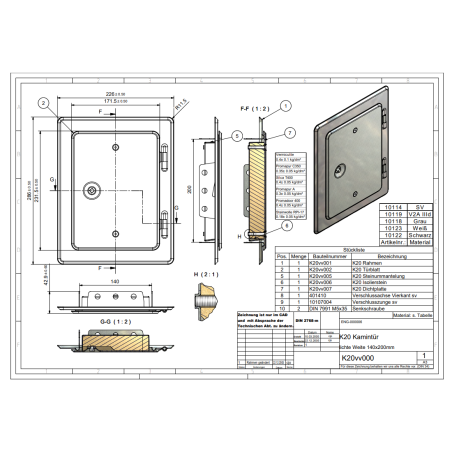 porte de cheminee en inox fermeture 4 pans, type K 20/4 E V2A, 14/20 cm