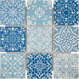 Mosaïque baroque bleu grand format