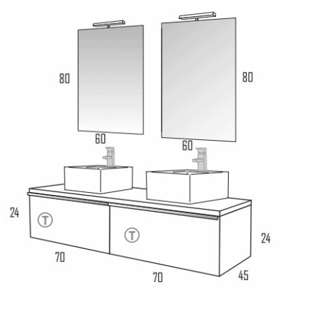 Meuble Suspendu Salle de Bain Duo 140