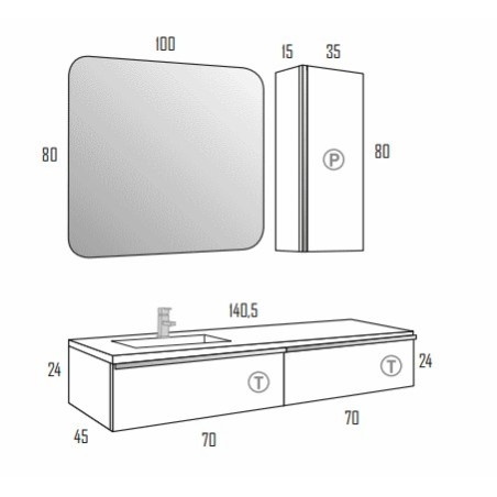 Meuble Suspendu Salle de Bain Duo 140